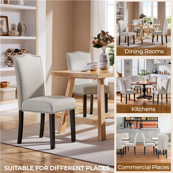Upholstered Fabric Dining Chairs Set of 6 Beige Position 9