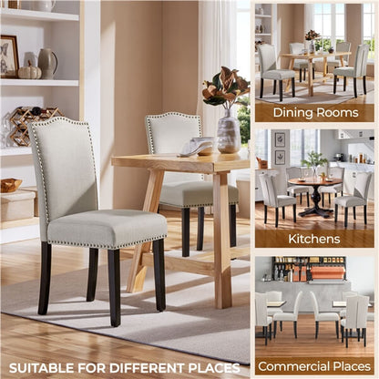 Upholstered Fabric Dining Chairs Set of 6 Beige Position 9