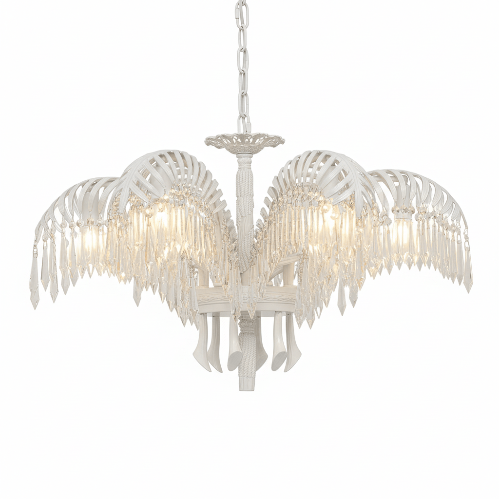 Elegant Brass Palm Leaf Crystal Chandelier with Adjustable Height & Di