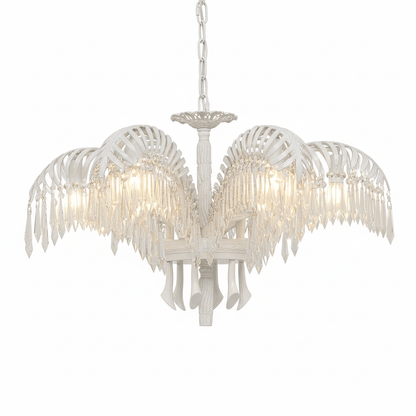 Elegant Brass Palm Leaf Crystal Chandelier with Adjustable Height & Di