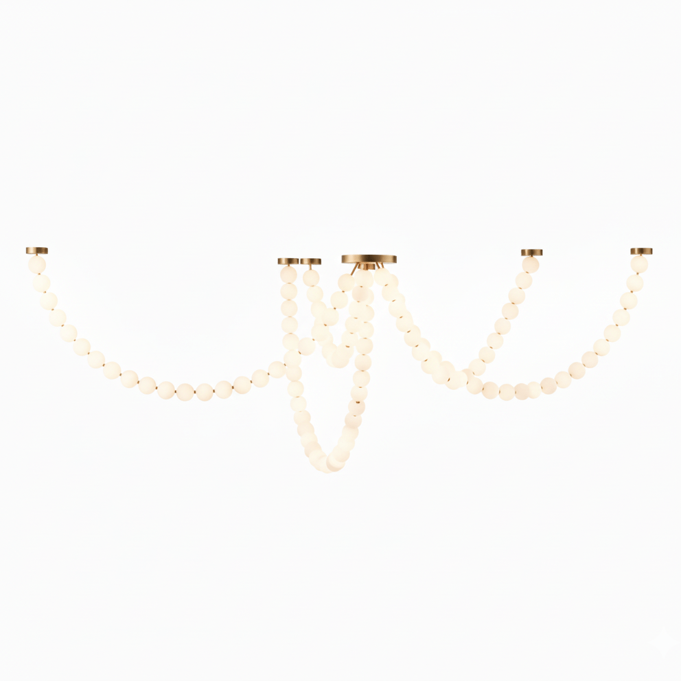 Elegant Pearl Glass Chandelier with Adjustable Height & Soft Lighting