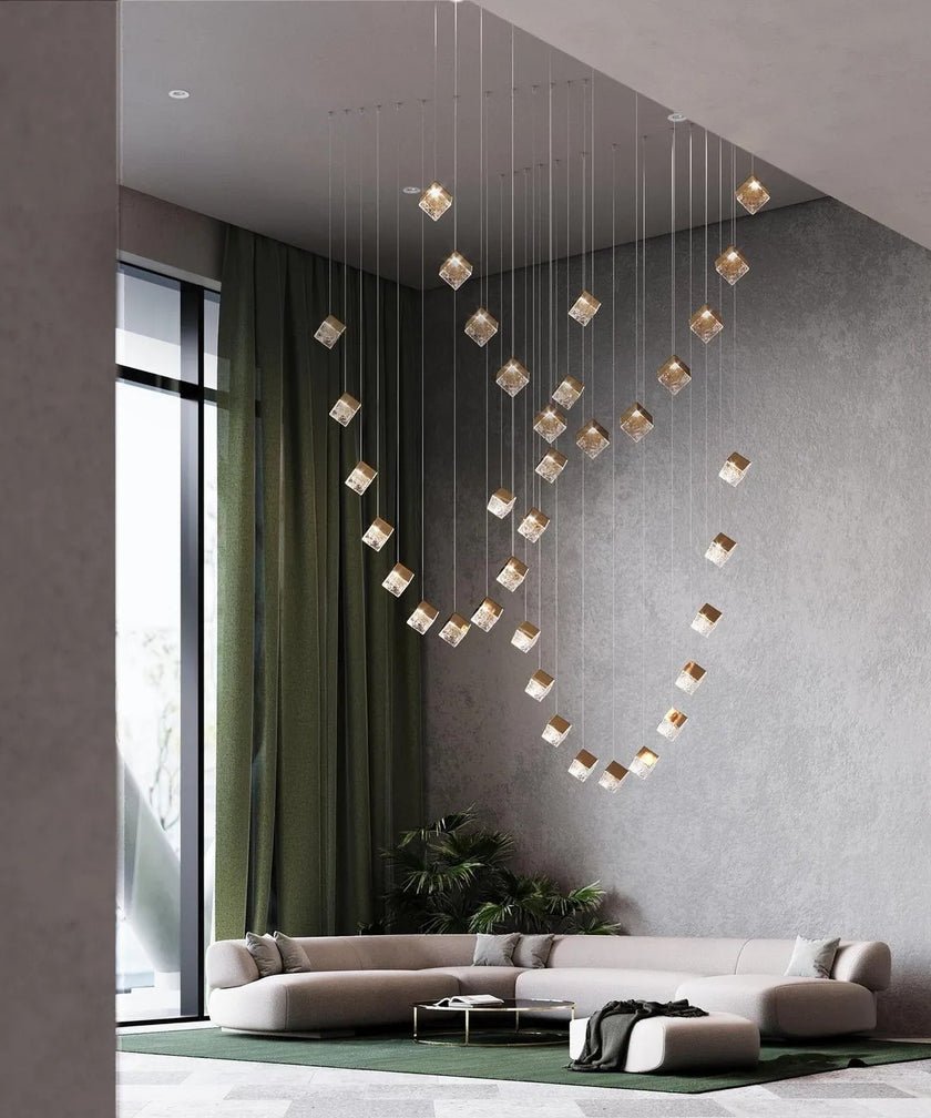 Cubic Luster Cascade Chandelier – Elegant Design with Adjustable Heigh