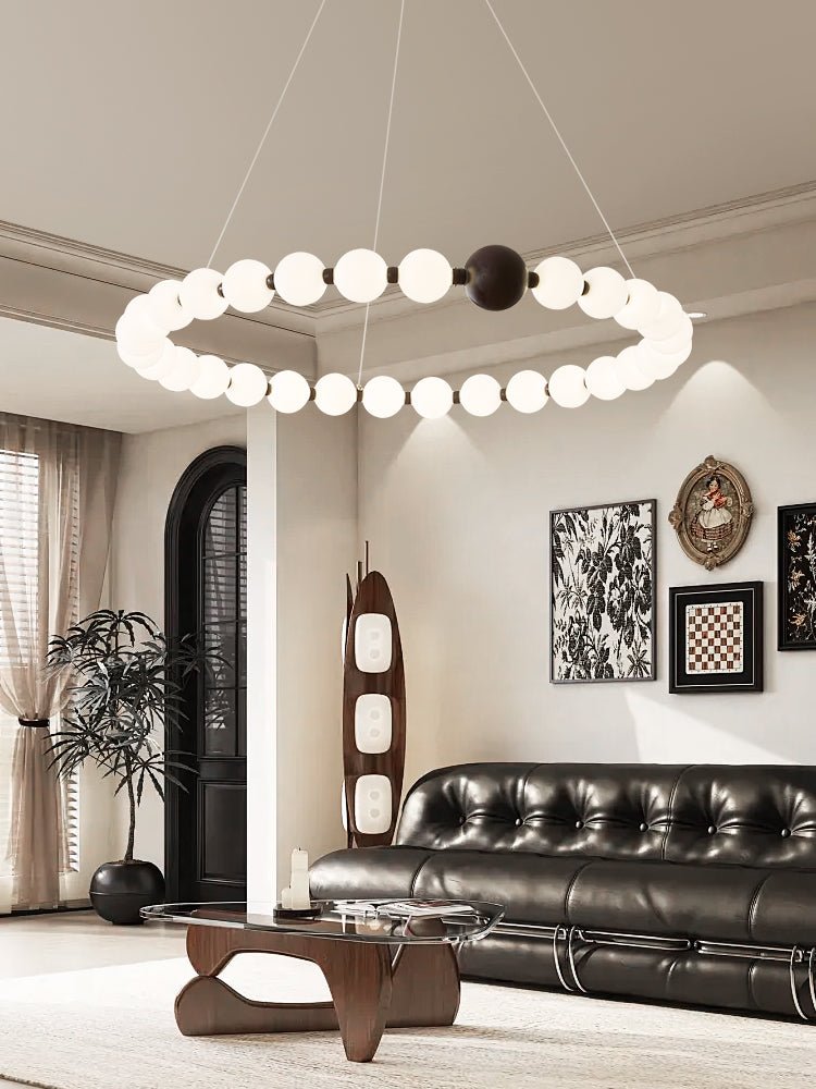 Celestial Bead Ring Chandelier - Elegant Design with Adjustable Height