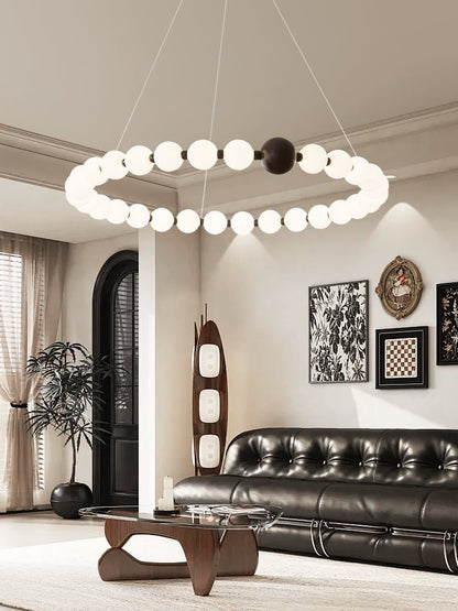 Celestial Bead Ring Chandelier - Elegant Design with Adjustable Height