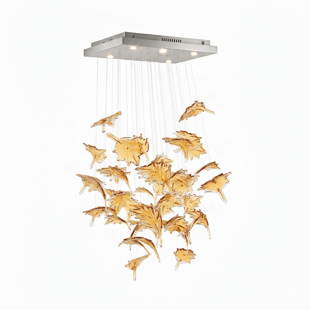 Multicolor Crystal Maple Leaf Chandelier with Adjustable Height & LED