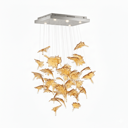 Multicolor Crystal Maple Leaf Chandelier with Adjustable Height & LED