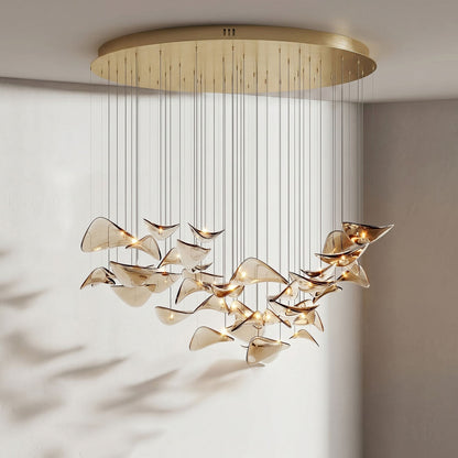 Elegant Wave Floating Leaf Chandelier with Adjustable Brightness & Eco