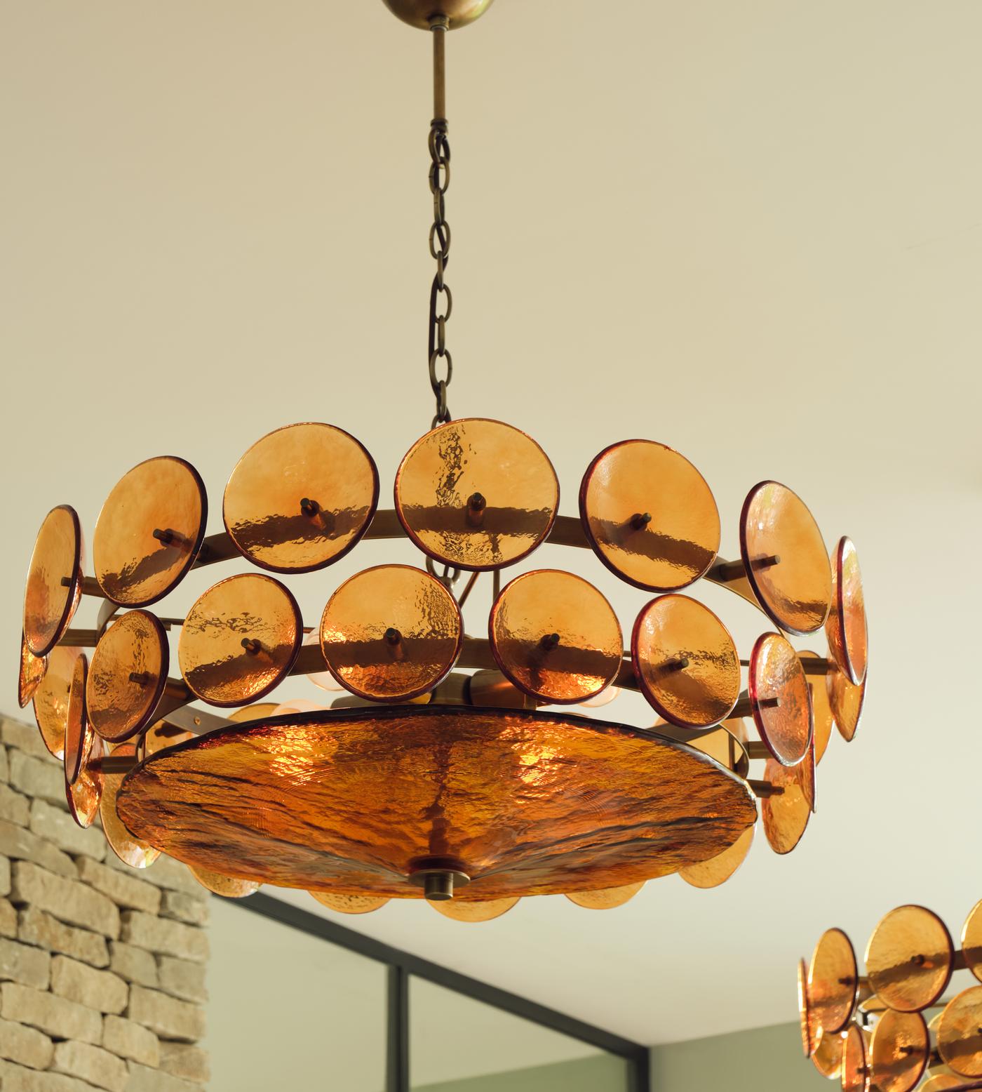 Solaris Disc Glass Chandelier - Modern Design, Adjustable Height, LED