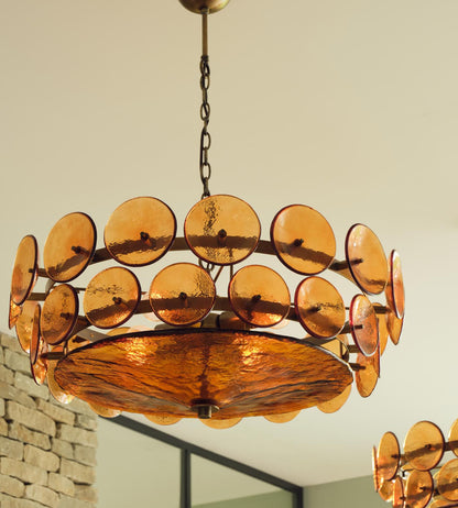 Solaris Disc Glass Chandelier - Modern Design, Adjustable Height, LED