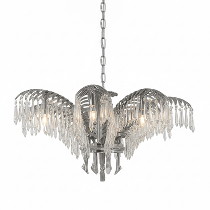 Elegant Brass Palm Leaf Crystal Chandelier with Adjustable Height & Di