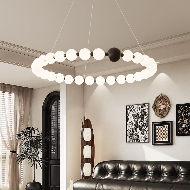 Celestial Bead Ring Chandelier - Elegant Design with Adjustable Height