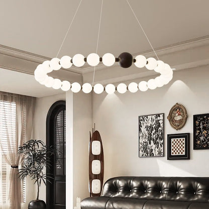 Celestial Bead Ring Chandelier - Elegant Design with Adjustable Height
