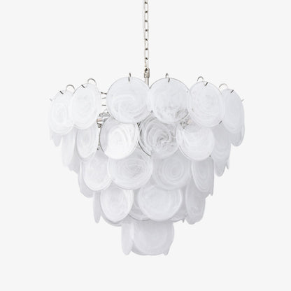 Modern White Glass Disc Chandelier with Adjustable Height & LED Lighti