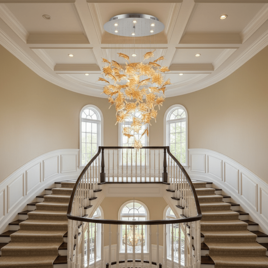 Multicolor Crystal Maple Leaf Chandelier with Adjustable Height & LED