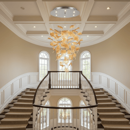 Multicolor Crystal Maple Leaf Chandelier with Adjustable Height & LED