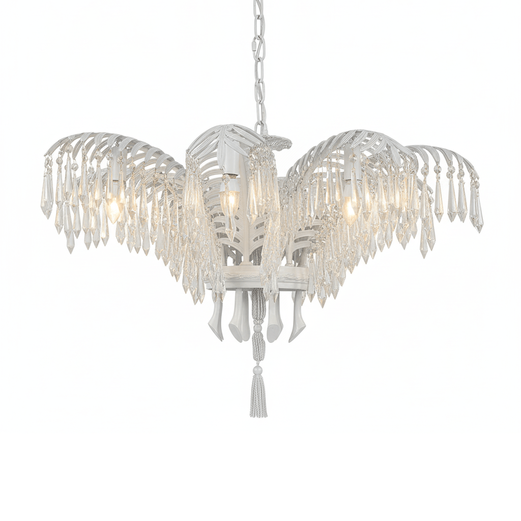 Elegant Brass Palm Leaf Crystal Chandelier with Adjustable Height & Di