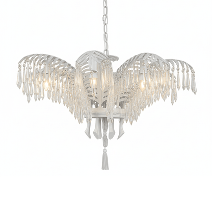 Elegant Brass Palm Leaf Crystal Chandelier with Adjustable Height & Di