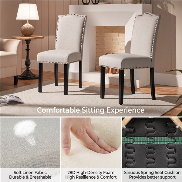 Upholstered Fabric Dining Chairs Set of 6 Beige Position 7