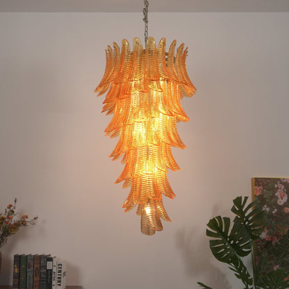Amber Leaf Cascade Chandelier - Elegant Design with Adjustable Height