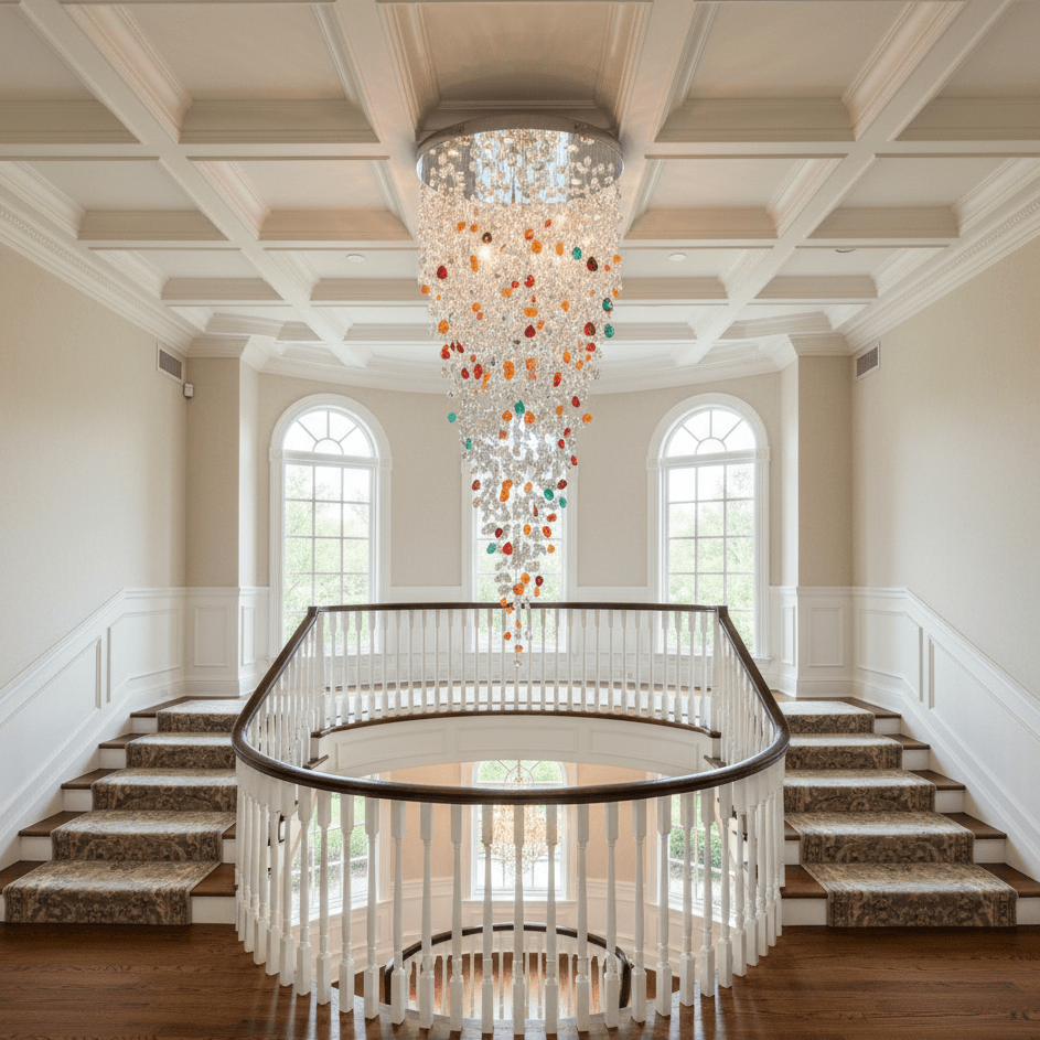 Elegant Crystal Stone Chandelier with Adjustable Height & LED Compatib