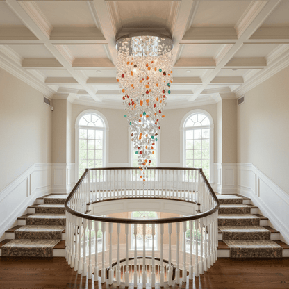 Elegant Crystal Stone Chandelier with Adjustable Height & LED Compatib