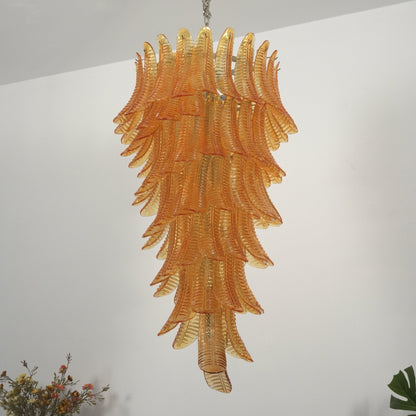 Amber Leaf Cascade Chandelier - Elegant Design with Adjustable Height