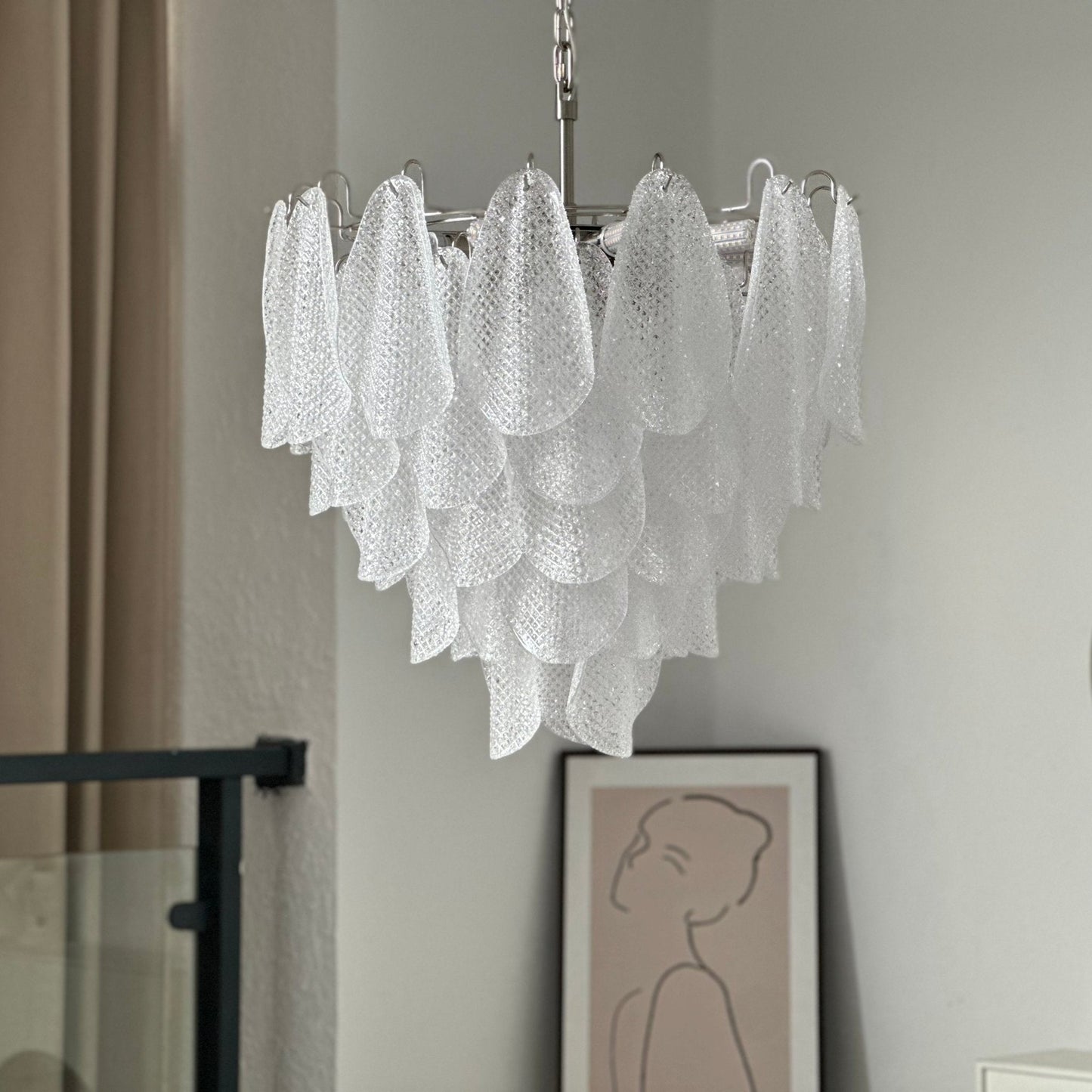 Elegant Glass Teardrop Chandelier with Adjustable Height & LED Compati