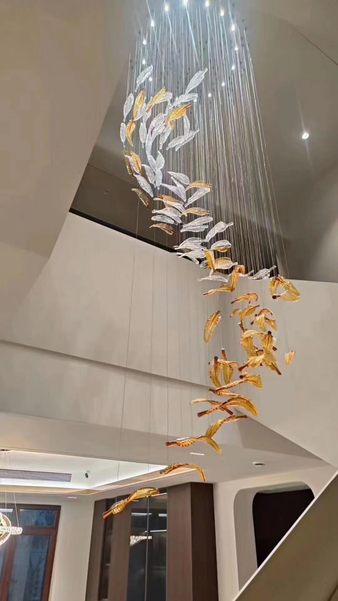 Elegant Glass Feathers Flying Chandelier with Adjustable Lighting and