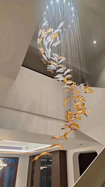 Elegant Glass Feathers Flying Chandelier with Adjustable Lighting and
