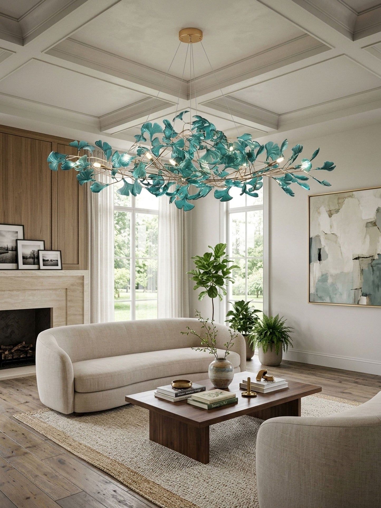 Acrylic Ginkgo Leaf Chandelier - Elegant Design with Adjustable Height