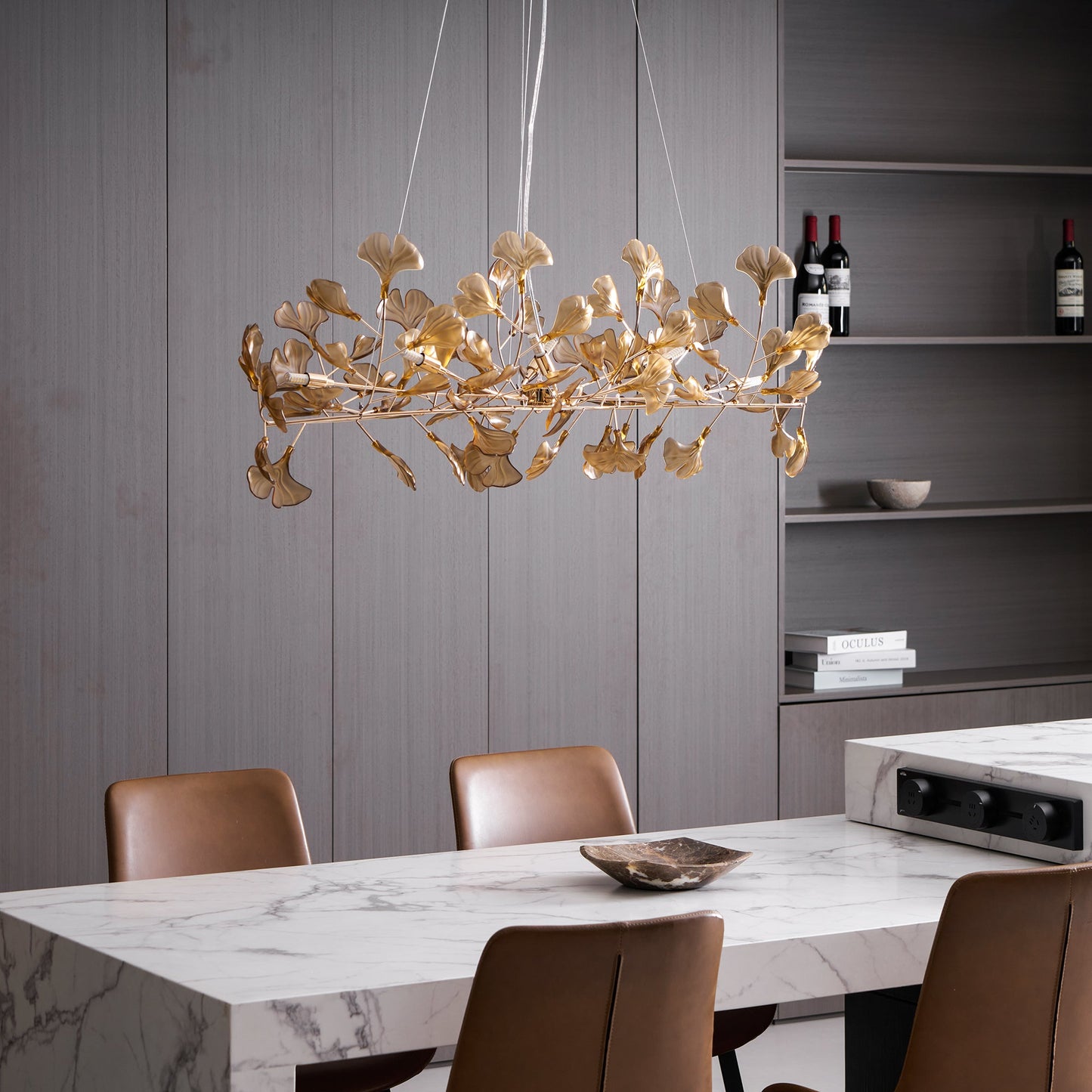 Acrylic Ginkgo Leaf Chandelier - Elegant Design with Adjustable Height