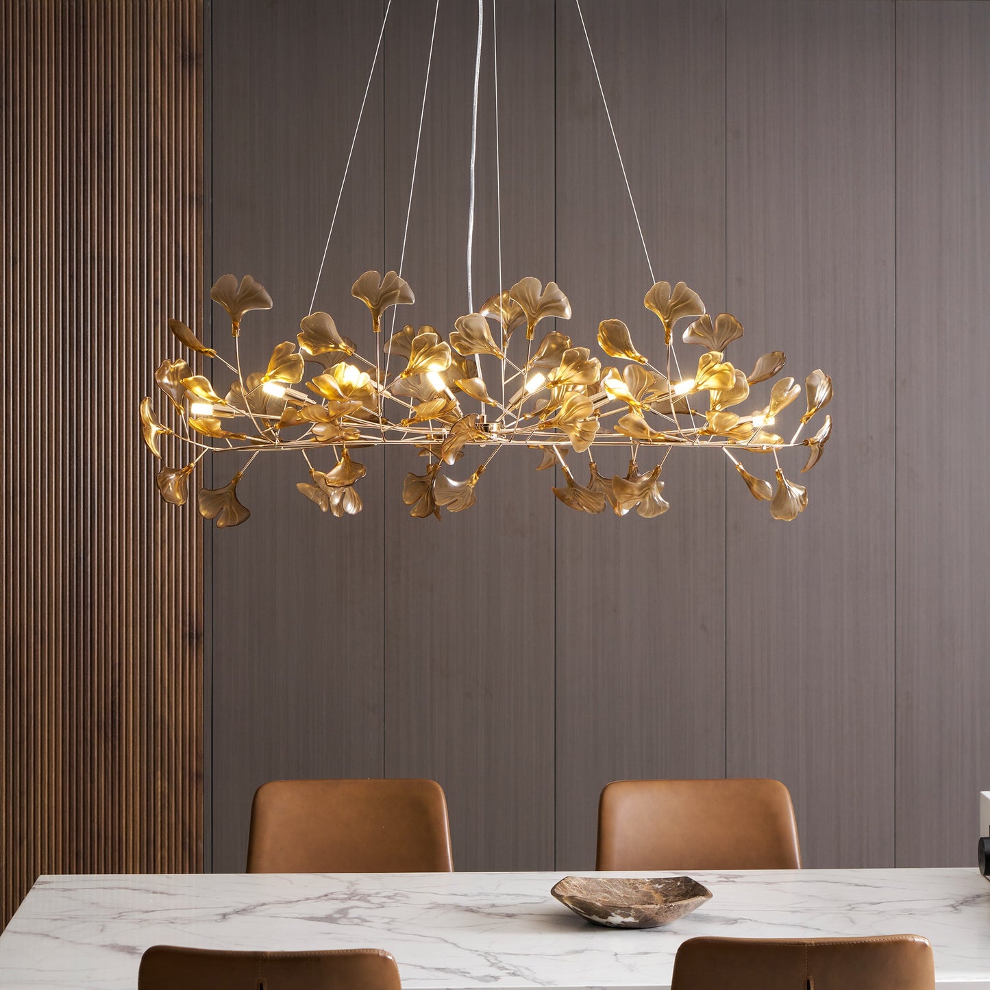 Acrylic Ginkgo Leaf Chandelier - Elegant Design with Adjustable Height