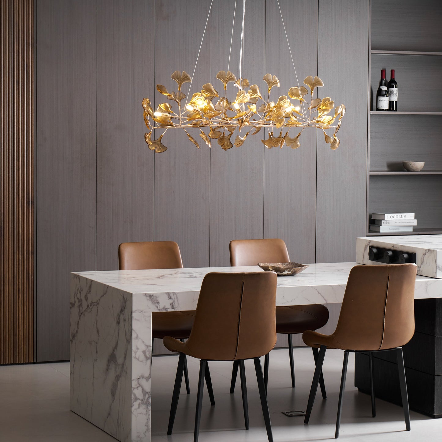 Acrylic Ginkgo Leaf Chandelier - Elegant Design with Adjustable Height
