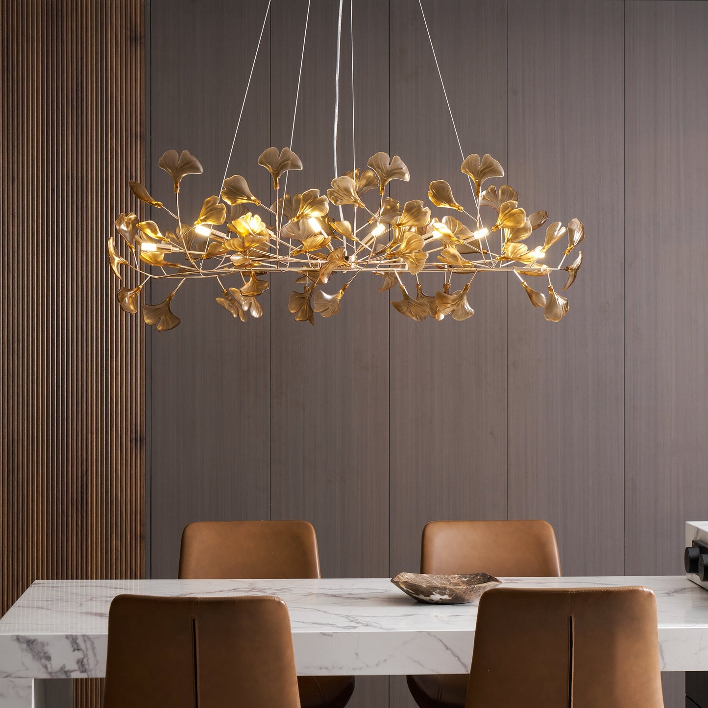 Acrylic Ginkgo Leaf Chandelier - Elegant Design with Adjustable Height