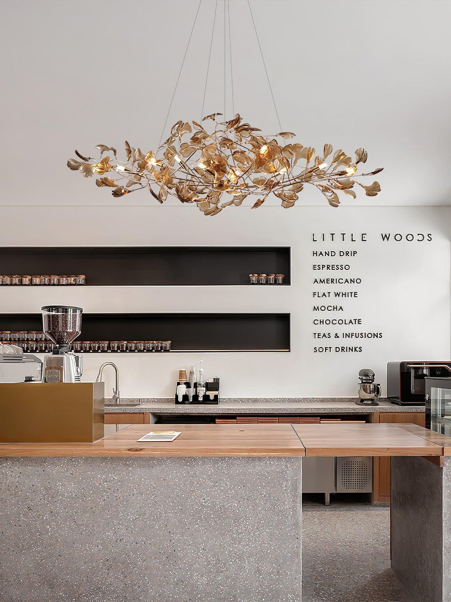 Acrylic Ginkgo Leaf Chandelier - Elegant Design with Adjustable Height