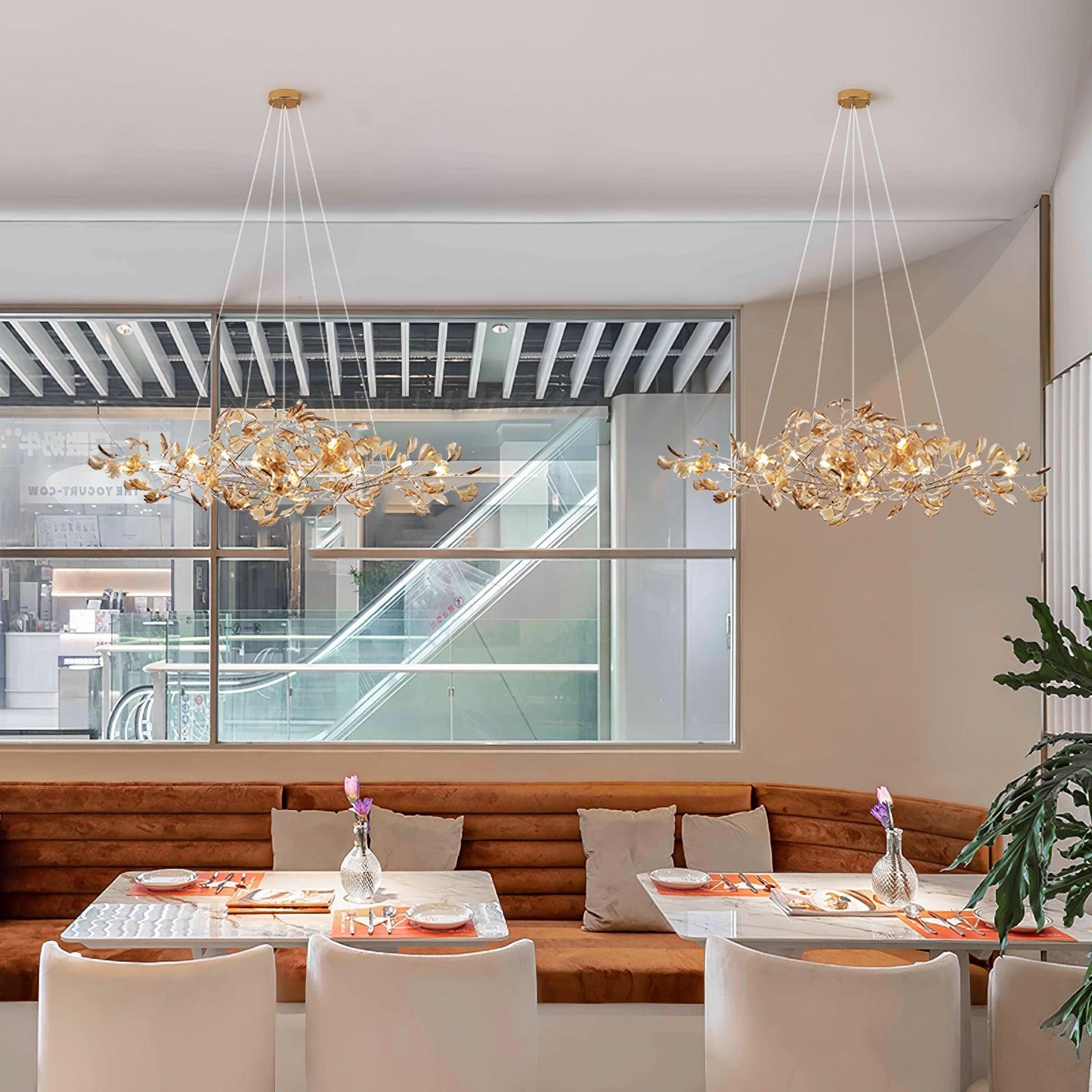 Acrylic Ginkgo Leaf Chandelier - Elegant Design with Adjustable Height