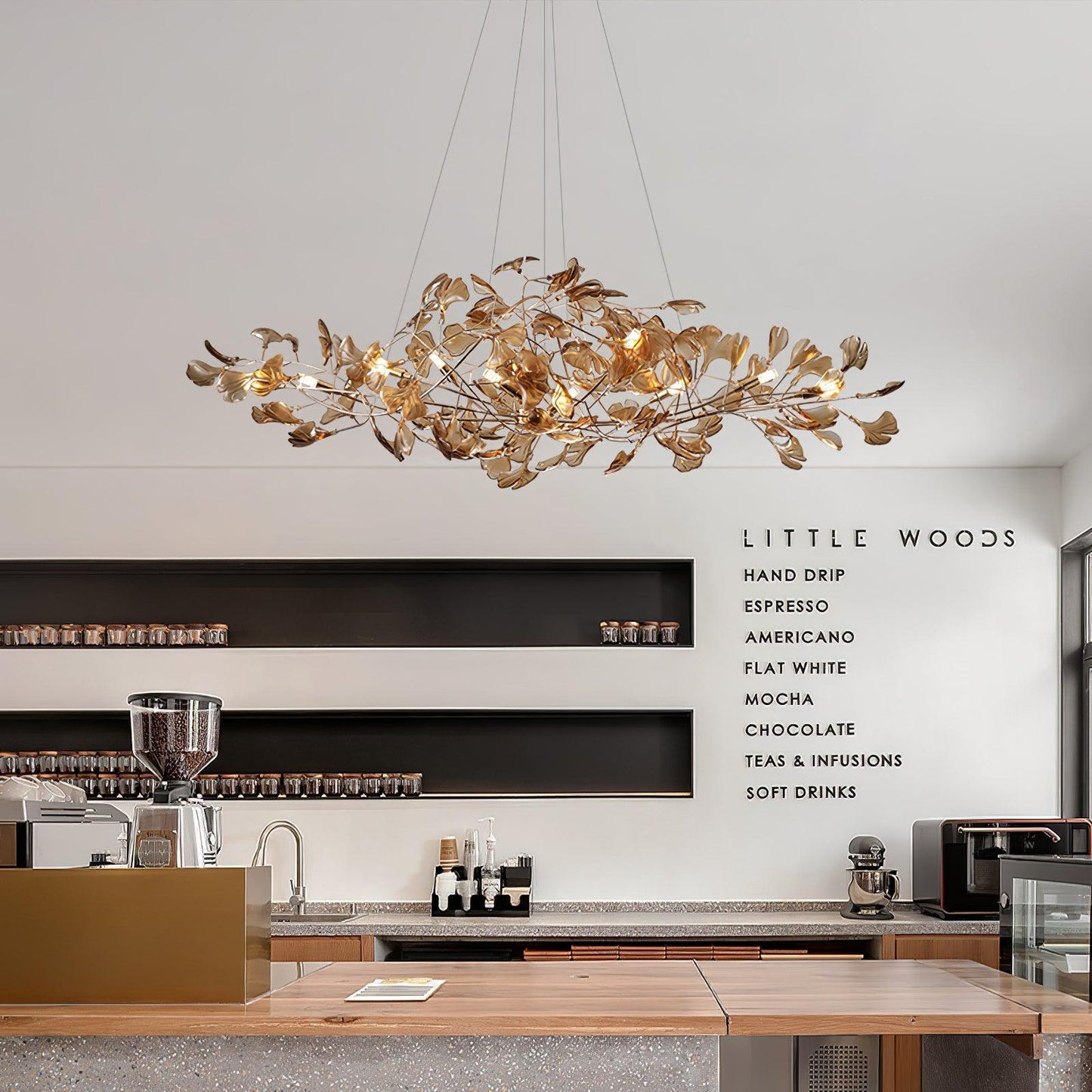 Acrylic Ginkgo Leaf Chandelier - Elegant Design with Adjustable Height