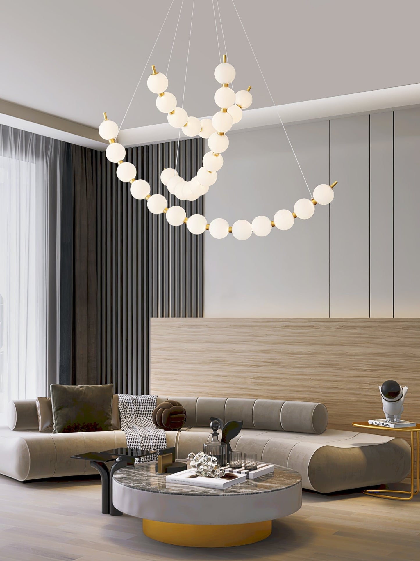 Elegant Acrylic Pearls Chandelier - Modern Design, Adjustable Height