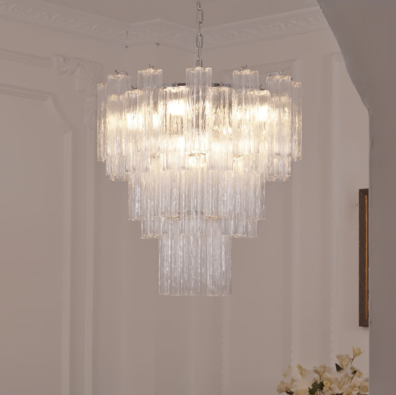 Aveline Elegant Glass Chandelier with Adjustable Height & LED Compatib