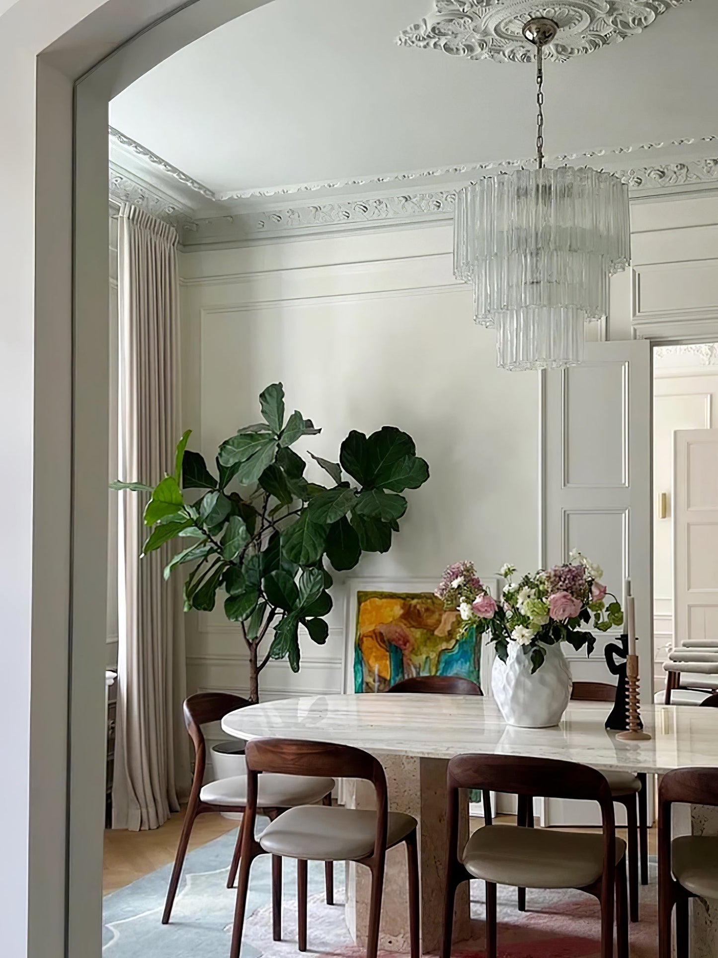 Aveline Elegant Glass Chandelier with Adjustable Height & LED Compatib