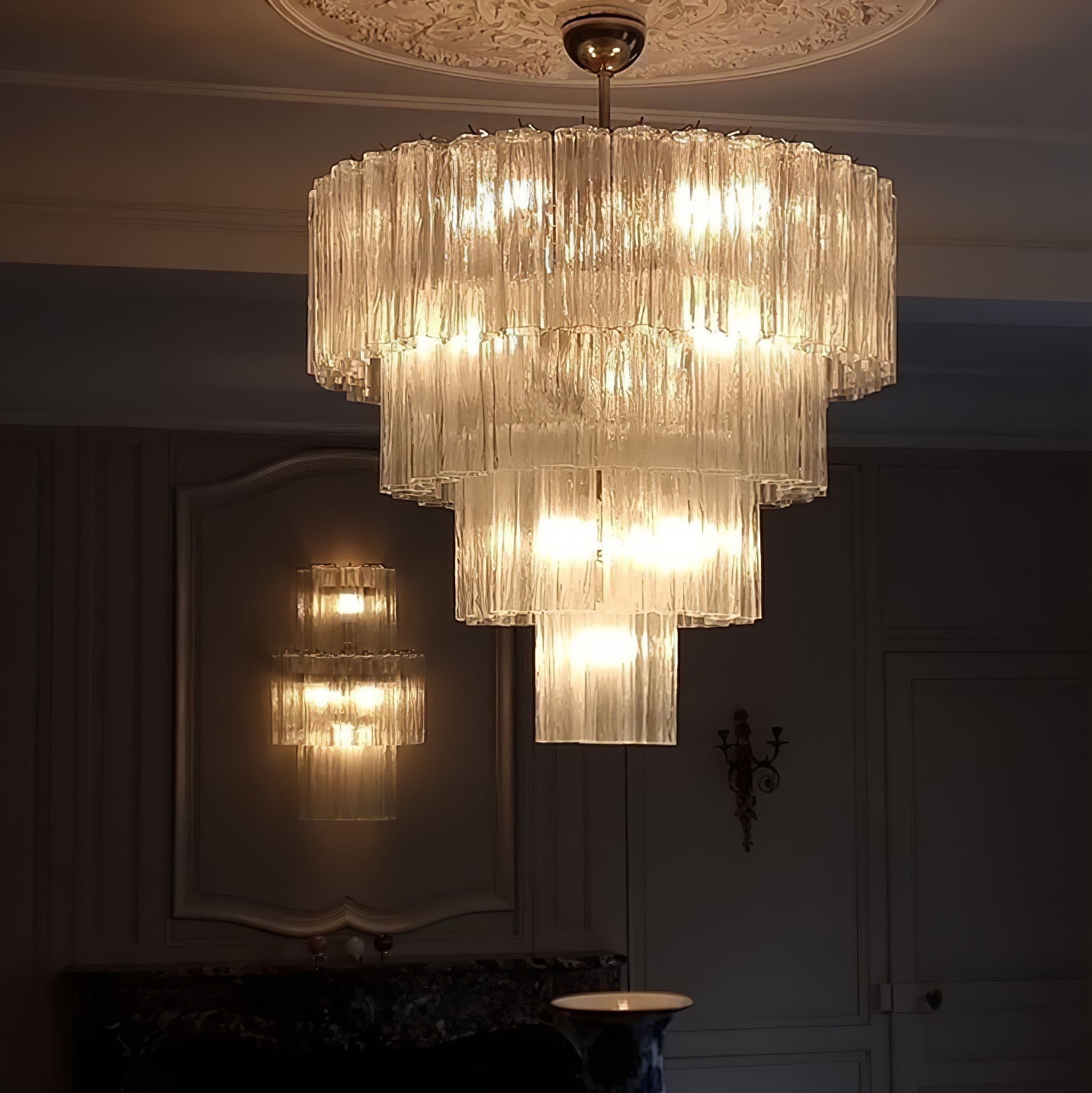 Aveline Elegant Glass Chandelier with Adjustable Height & LED Compatib