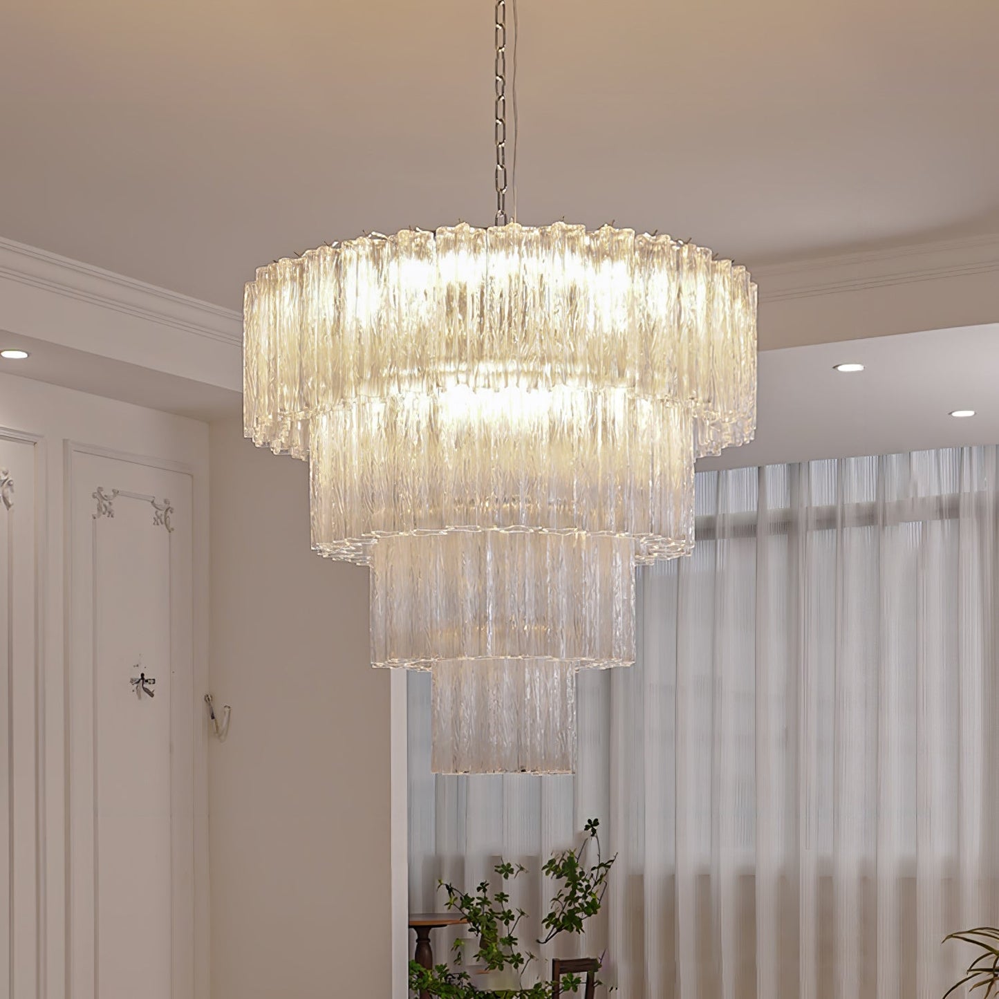 Aveline Elegant Glass Chandelier with Adjustable Height & LED Compatib