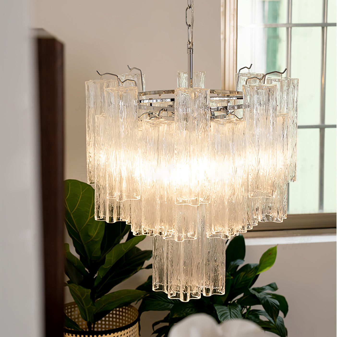 Aveline Elegant Glass Chandelier with Adjustable Height & LED Compatib