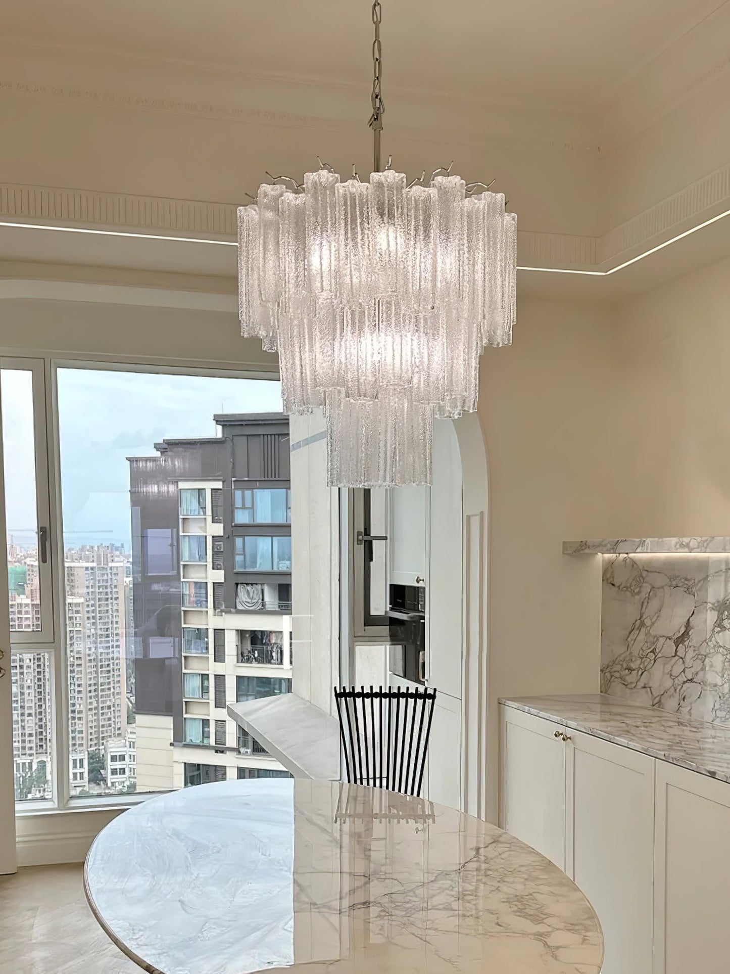 Aveline Elegant Glass Chandelier with Adjustable Height & LED Compatib