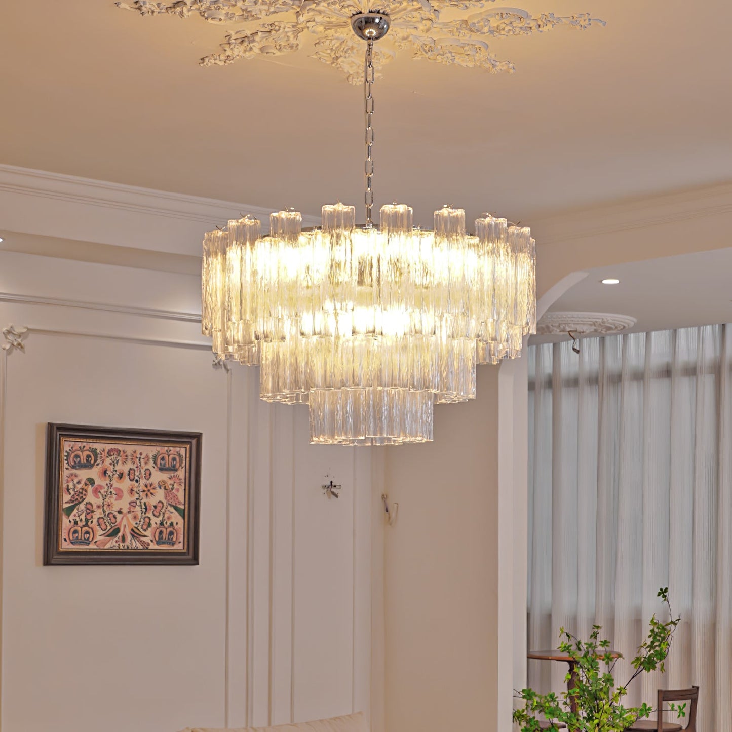 Aveline Elegant Glass Chandelier with Adjustable Height & LED Compatib