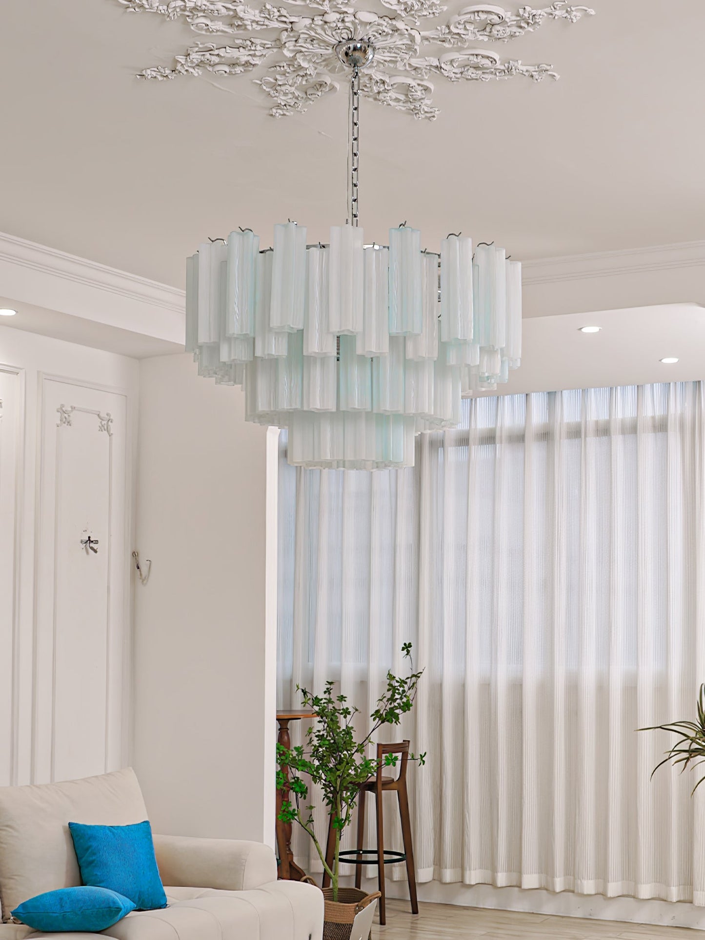 Aveline Elegant Glass Chandelier with Adjustable Height & LED Compatib