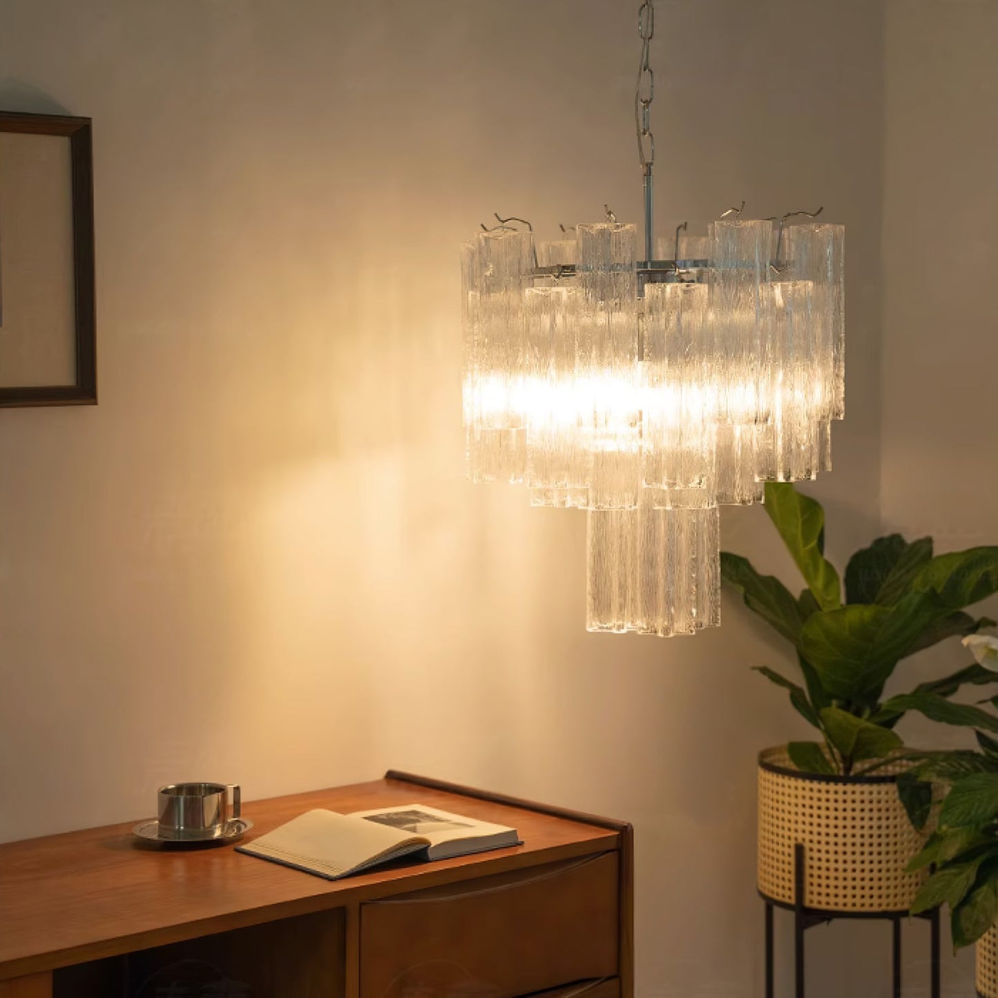 Aveline Elegant Glass Chandelier with Adjustable Height & LED Compatib