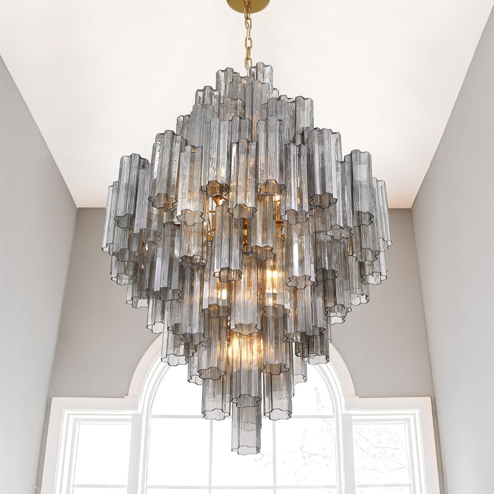 Eloria Glass Diamond Chandelier - Crystal Accents, Adjustable Height