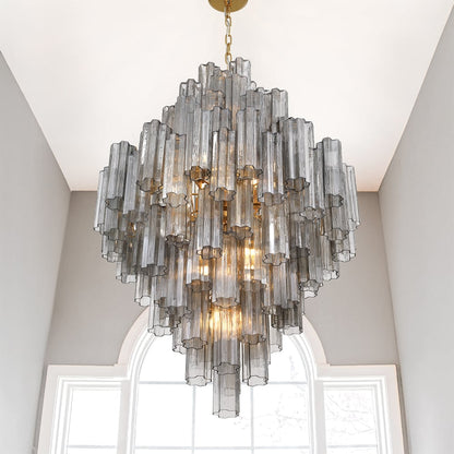 Eloria Glass Diamond Chandelier - Crystal Accents, Adjustable Height