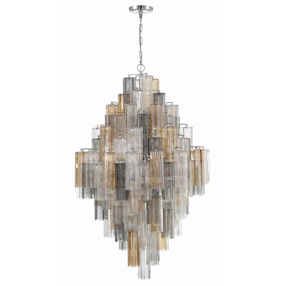 Eloria Glass Diamond Chandelier - Crystal Accents, Adjustable Height